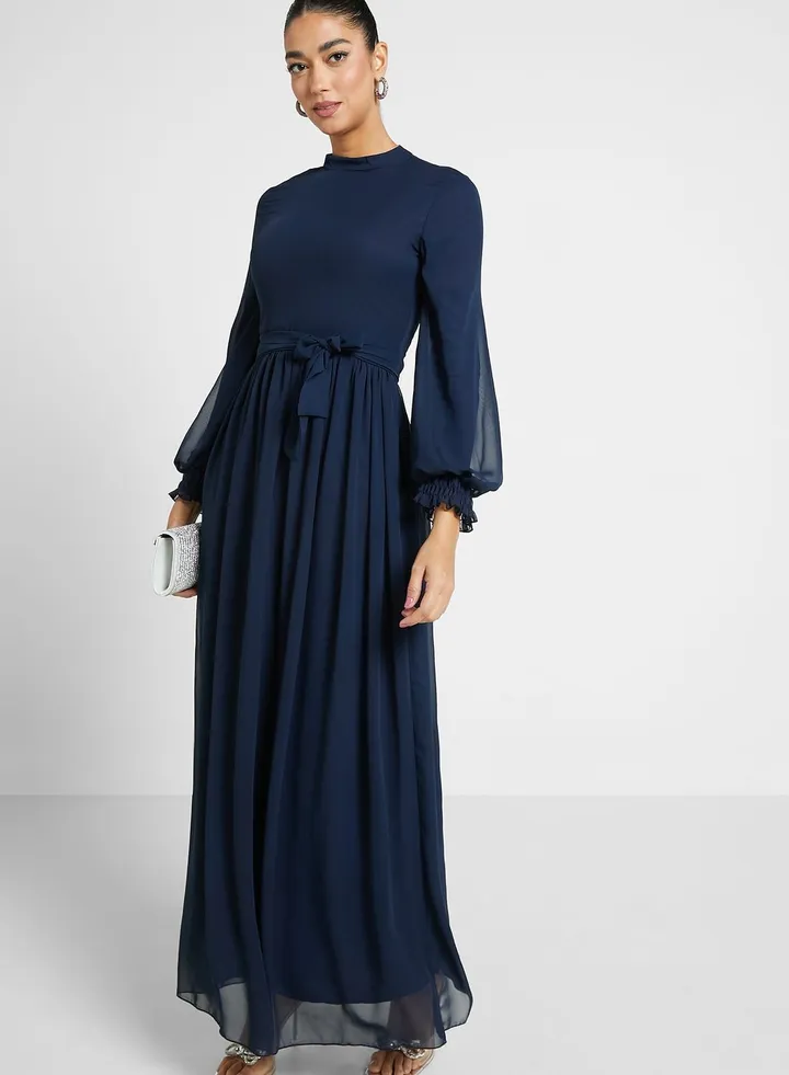 Puff Sleeve Chiffon Dress