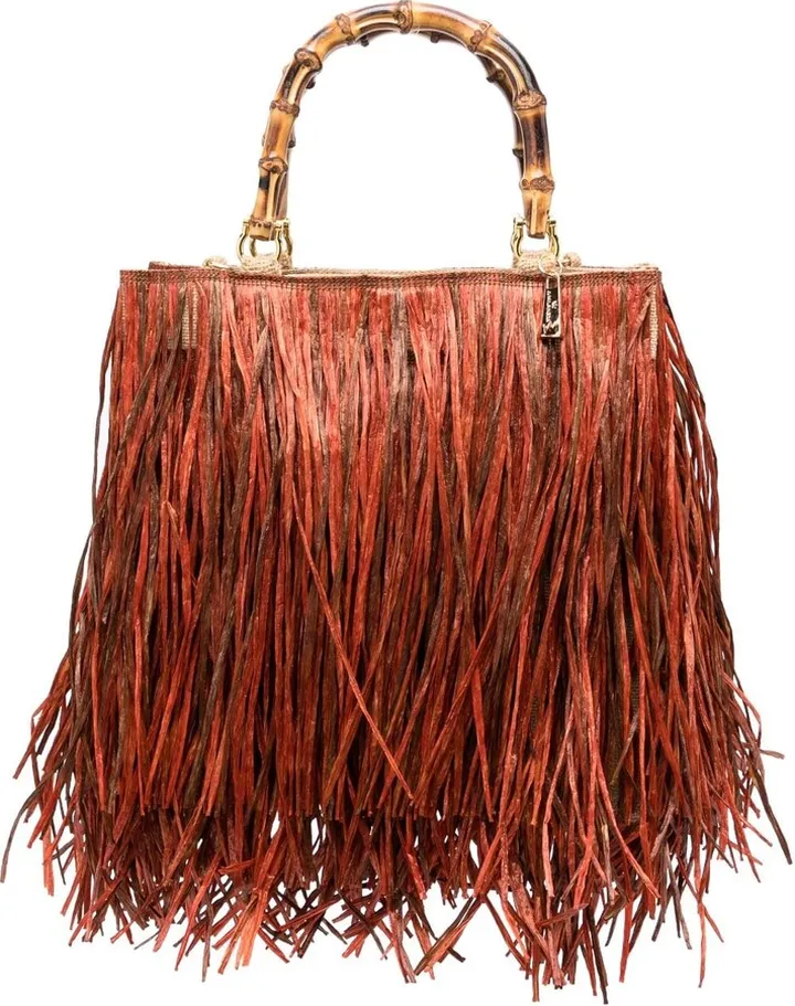medium Lampione fringed-raffia tote bag
