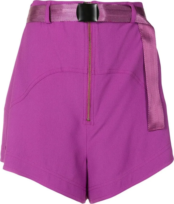 Violet belted crepe shorts