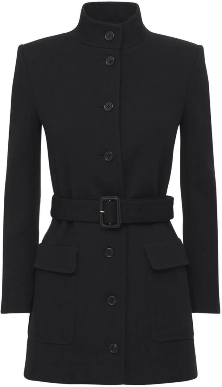 Belted Wool Blend Jersey Coat