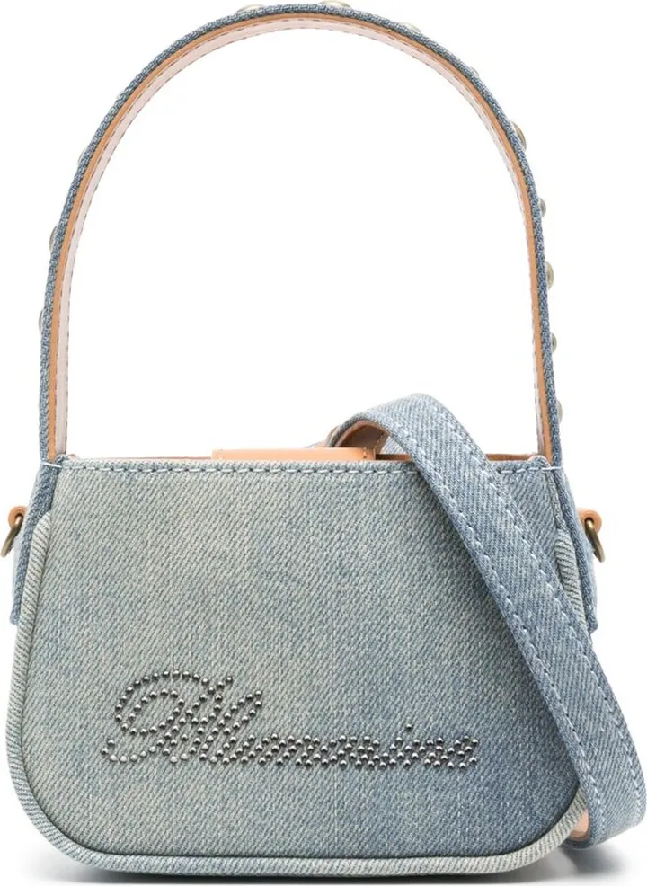 Blue Crystal-Embellished Logo Mini Bag