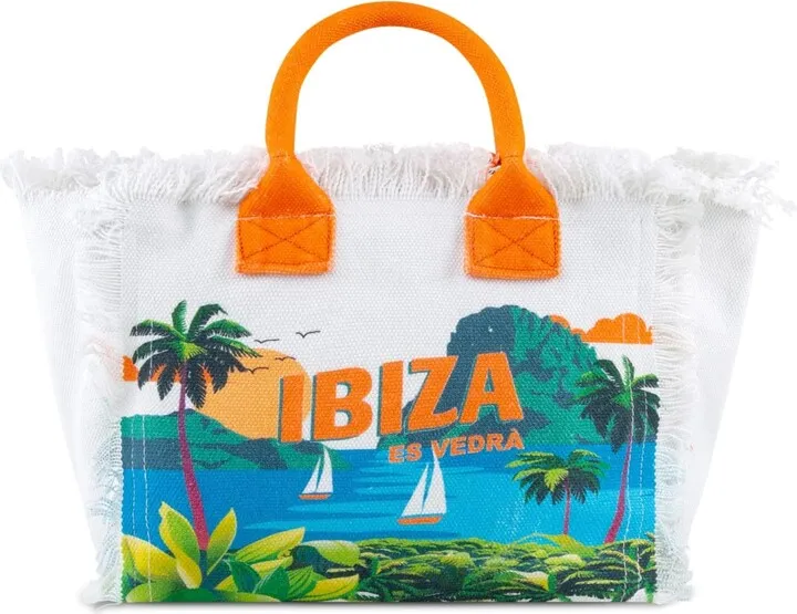 Ibiza Postcard Print Cotton Canvas Bag