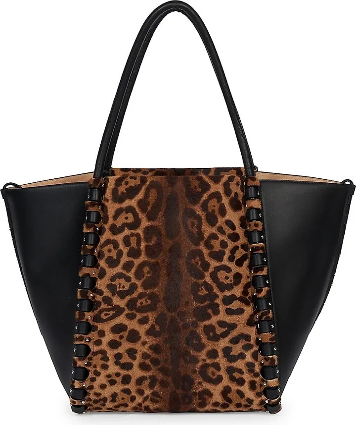 Le Hinge Leopard-Print Calf Hair Tote