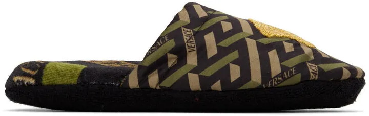 Versace Black & Khaki La Greca Slippers