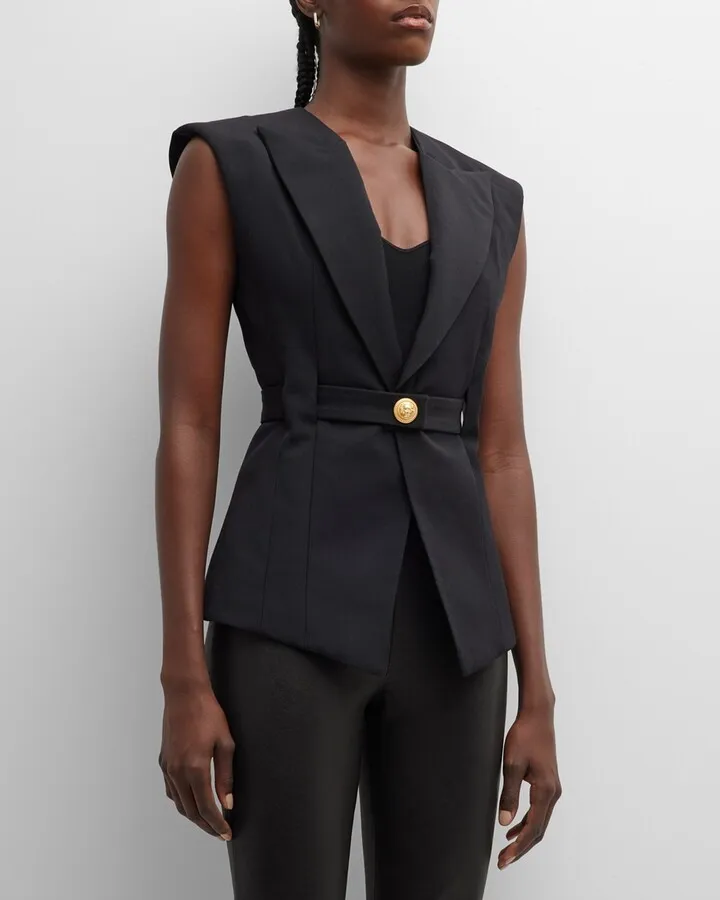 Sleeveless Belted Grain De Poudre Jacket
