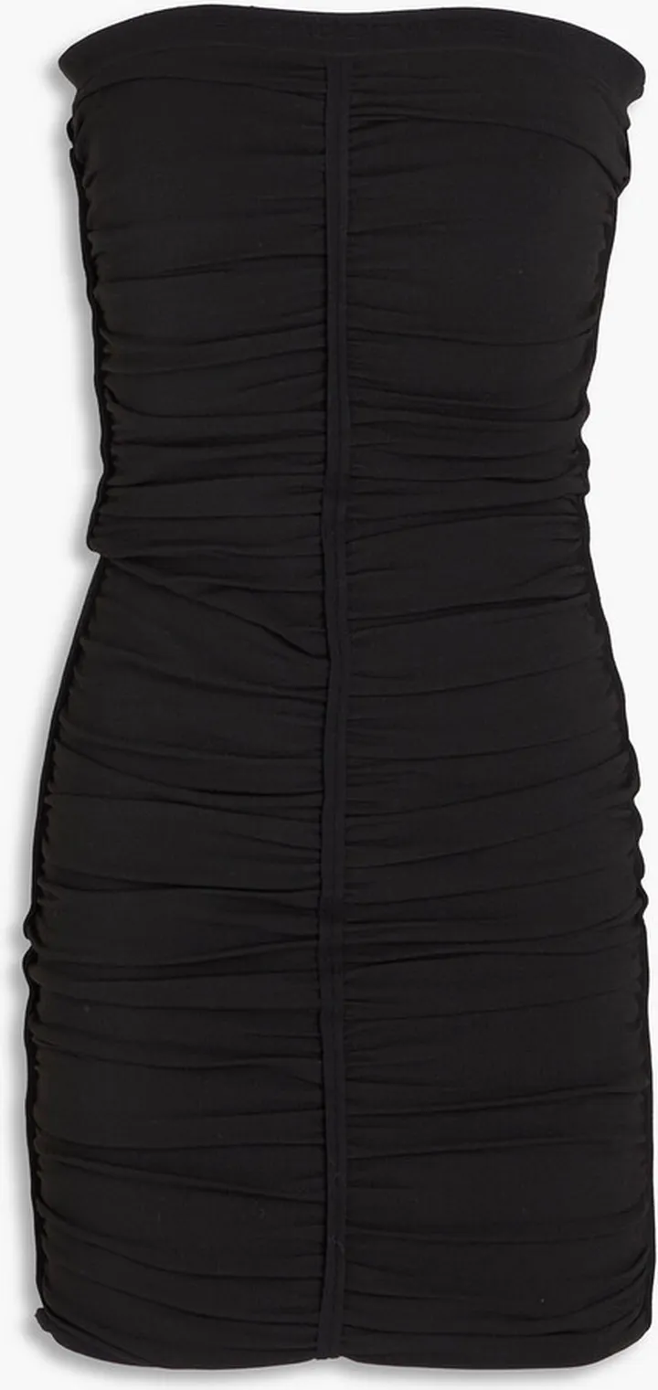 Strapless ruched stretch-jersey dress