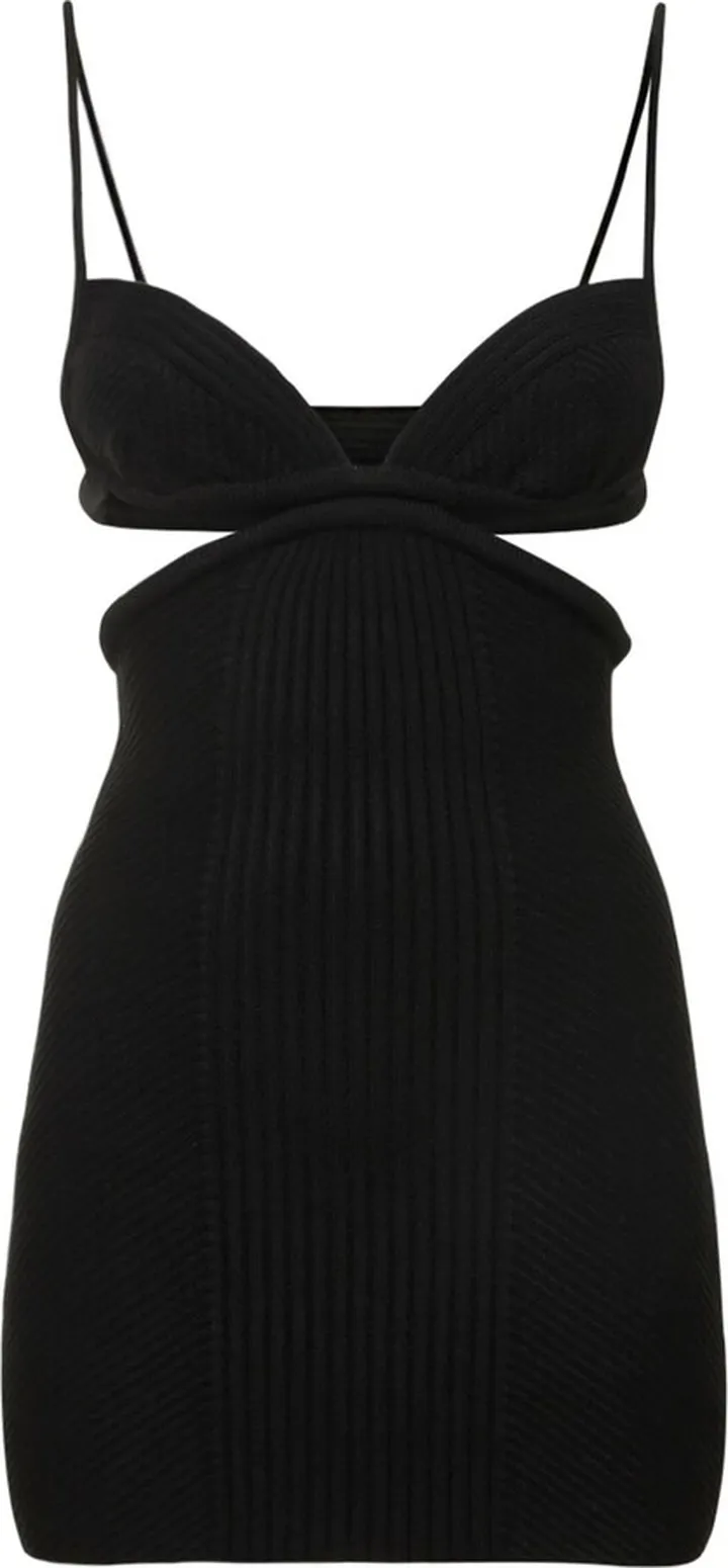 Cutout ribbed viscose blend mini dress