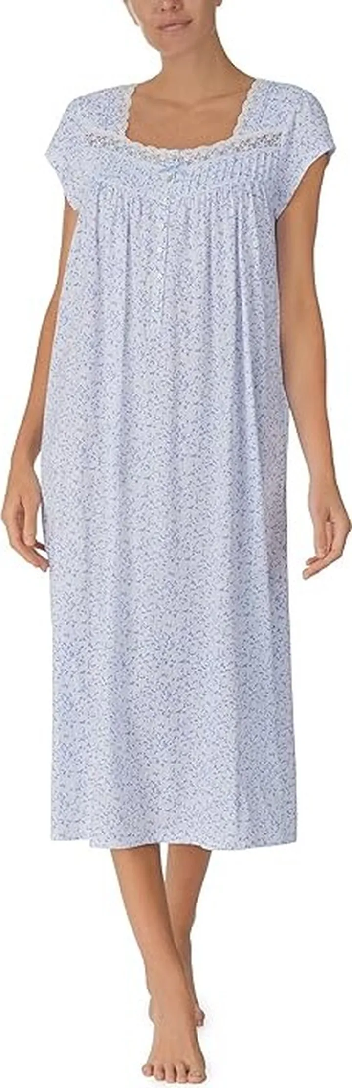 Eileen West Cap Sleeve Long Gown (White Ground Leaves) Women's Pajama