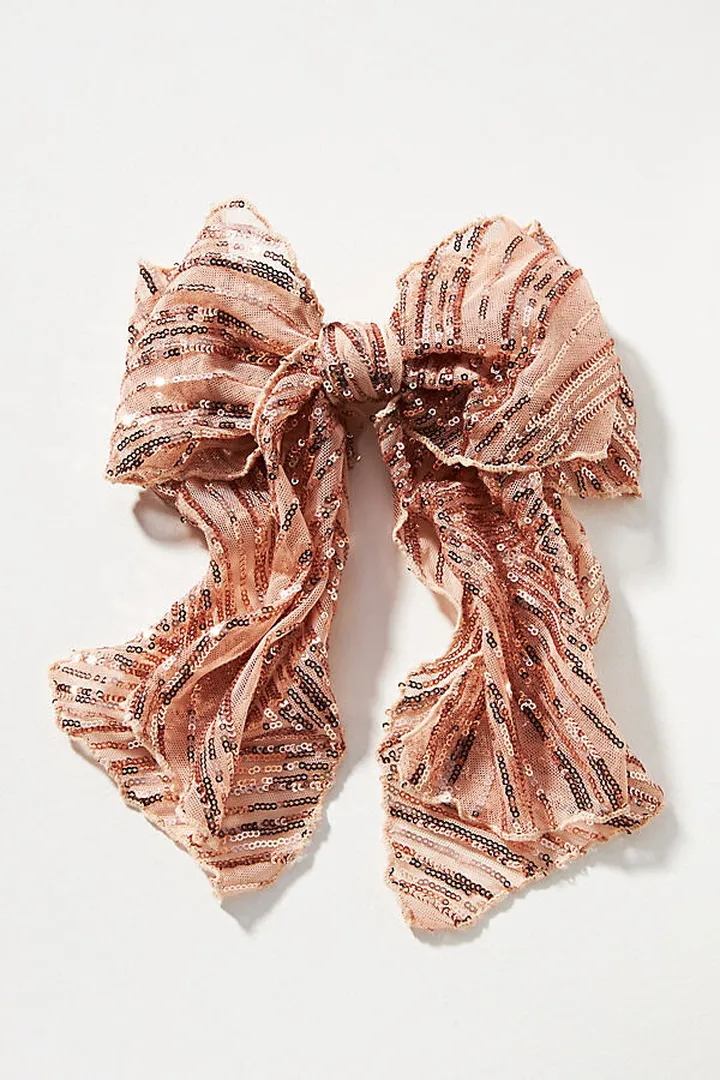 Metallic Bow Barrette Orange
