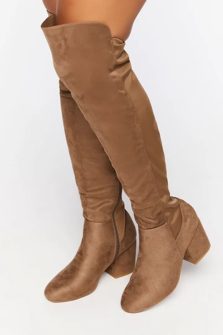 Faux Suede Block Heel Boots (Wide)