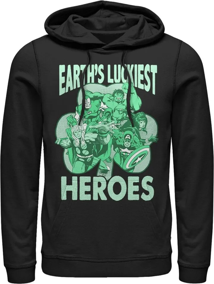 Men's Marvel Earth's Luckiest Heroes St. Patrick's Pull Over Hoodie - Black - X Large