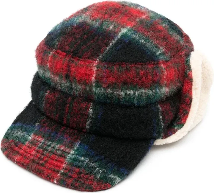 Blue Plaid Wool Trapper Hat