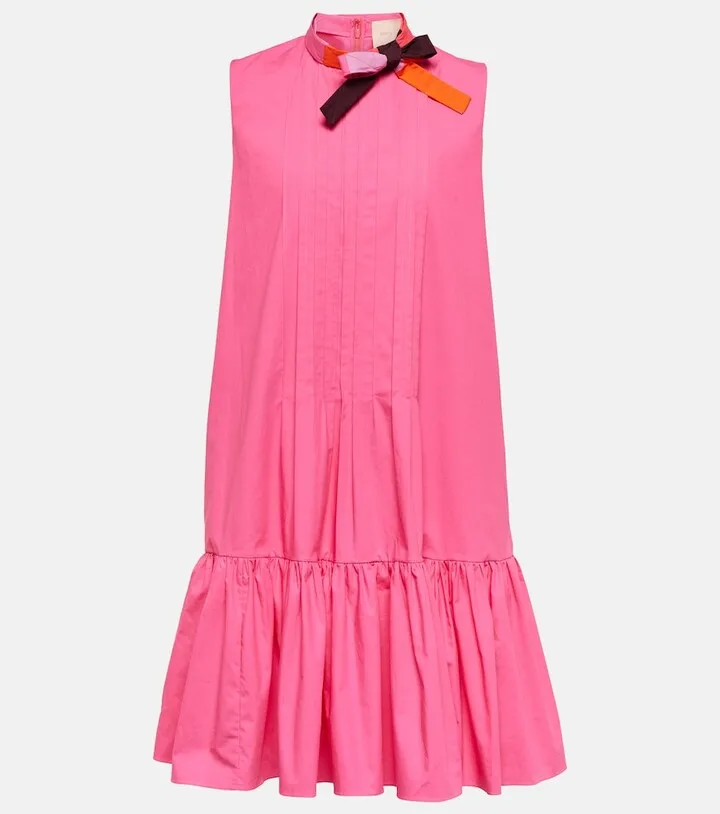 Pleated neck-tie minidress
