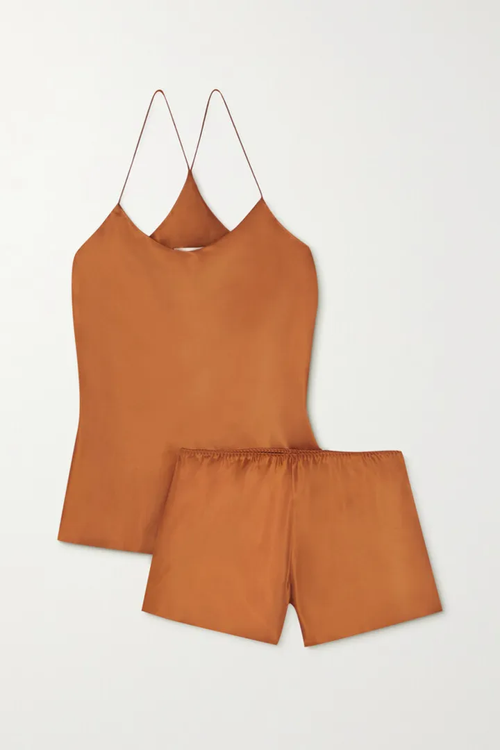Olivia von Halle - Bella Silk-satin Pajama Set - Brown