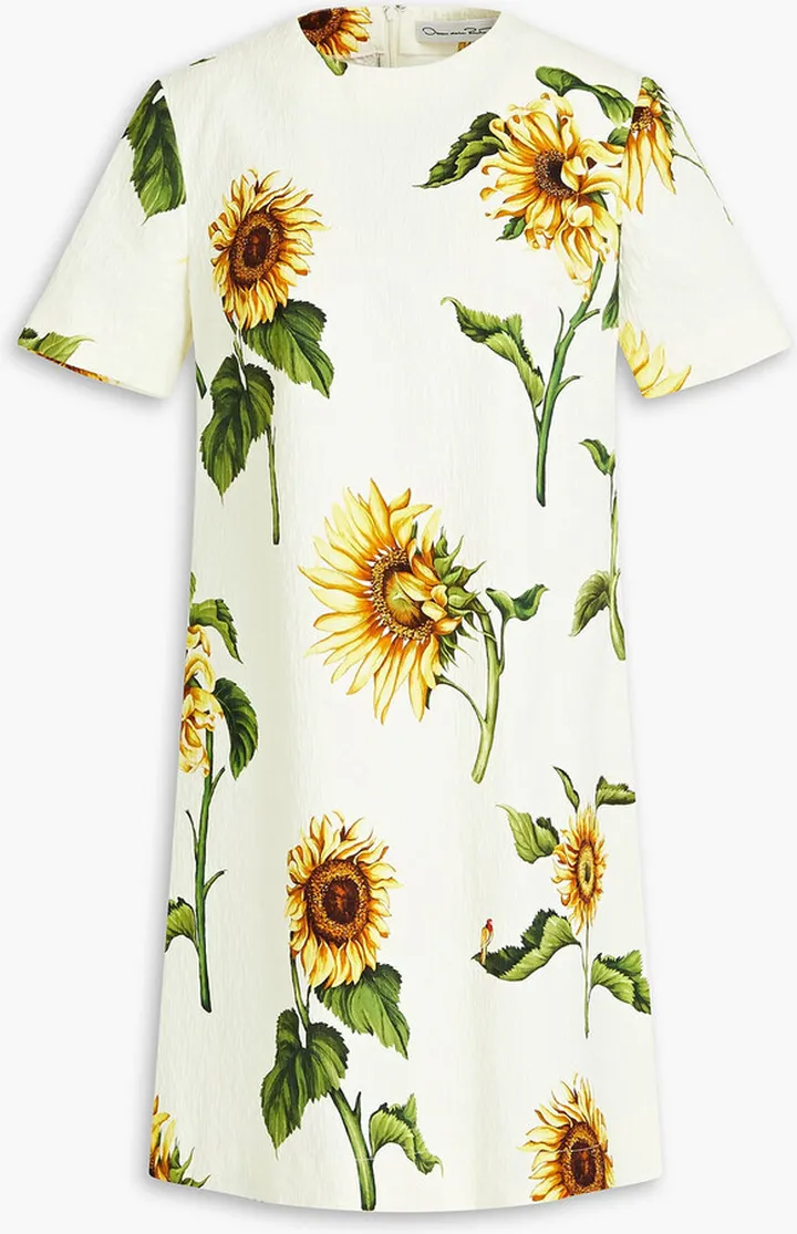 Floral-print cotton-blend cloqué mini dress