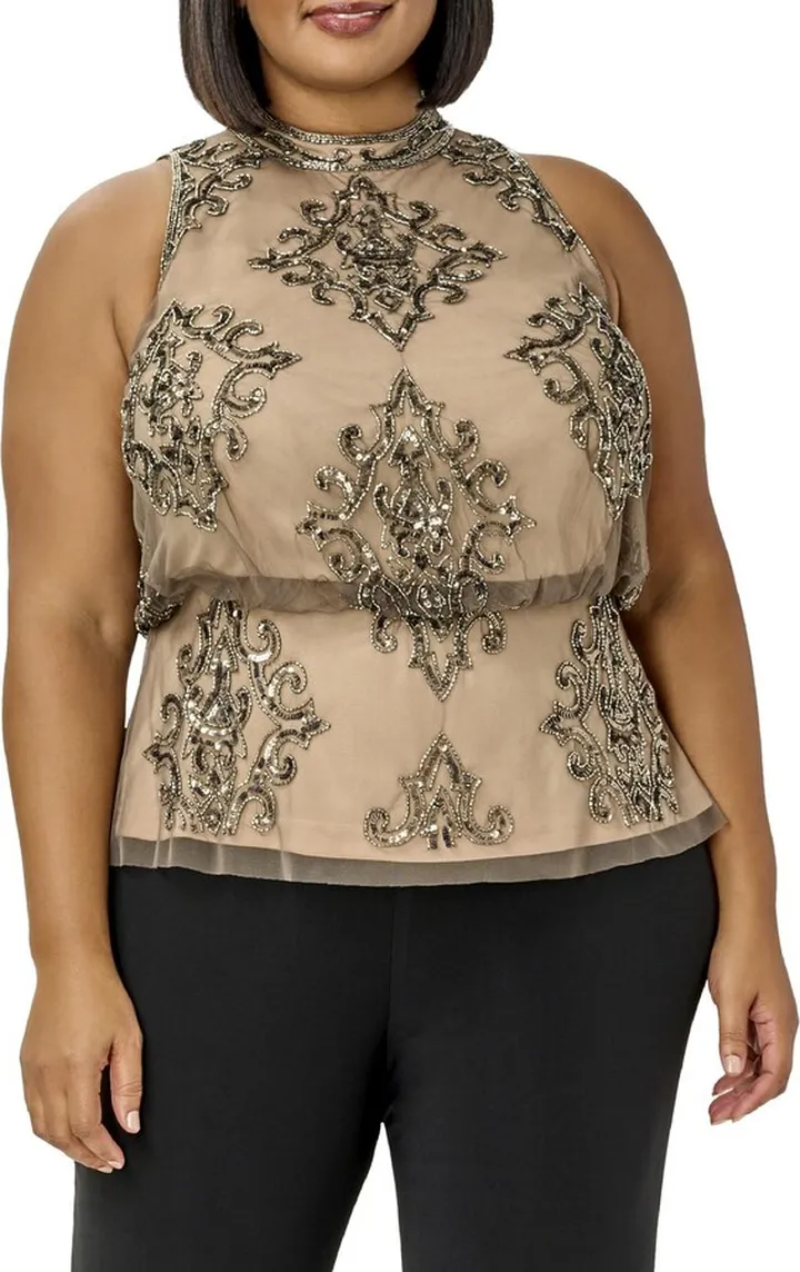 Plus Womens Beaded Halter Blouse