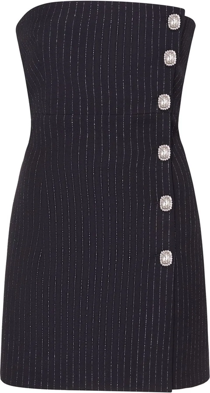 Lurex pinstriped wool bustier mini dress