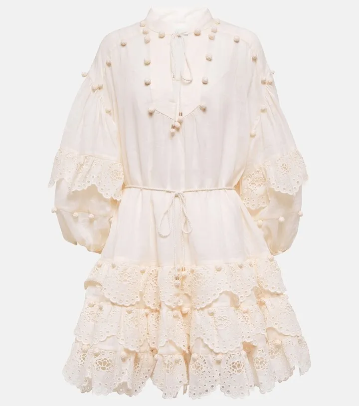 Pompom broderie anglaise ramie minidress