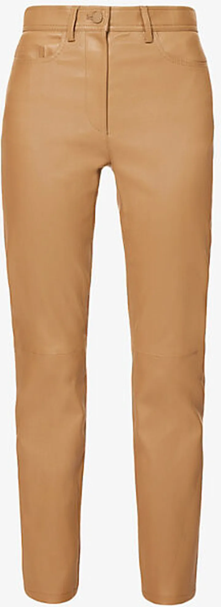 Womens Camel Teddy Straight-leg High-rise Leather Trousers
