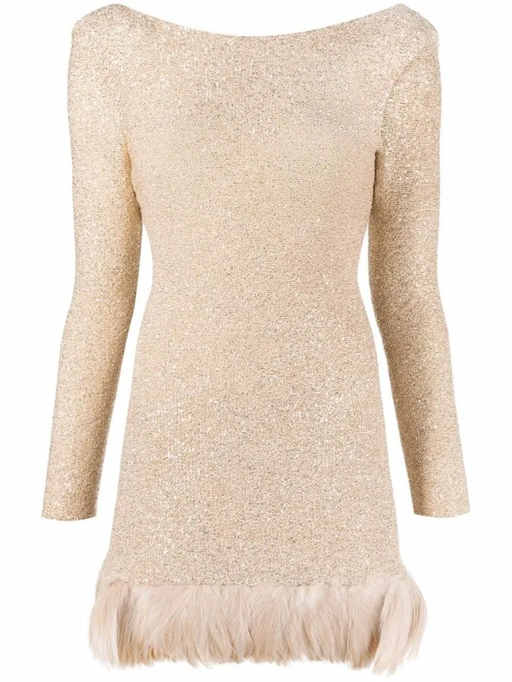 Feather-Trim Sequinned Minidress