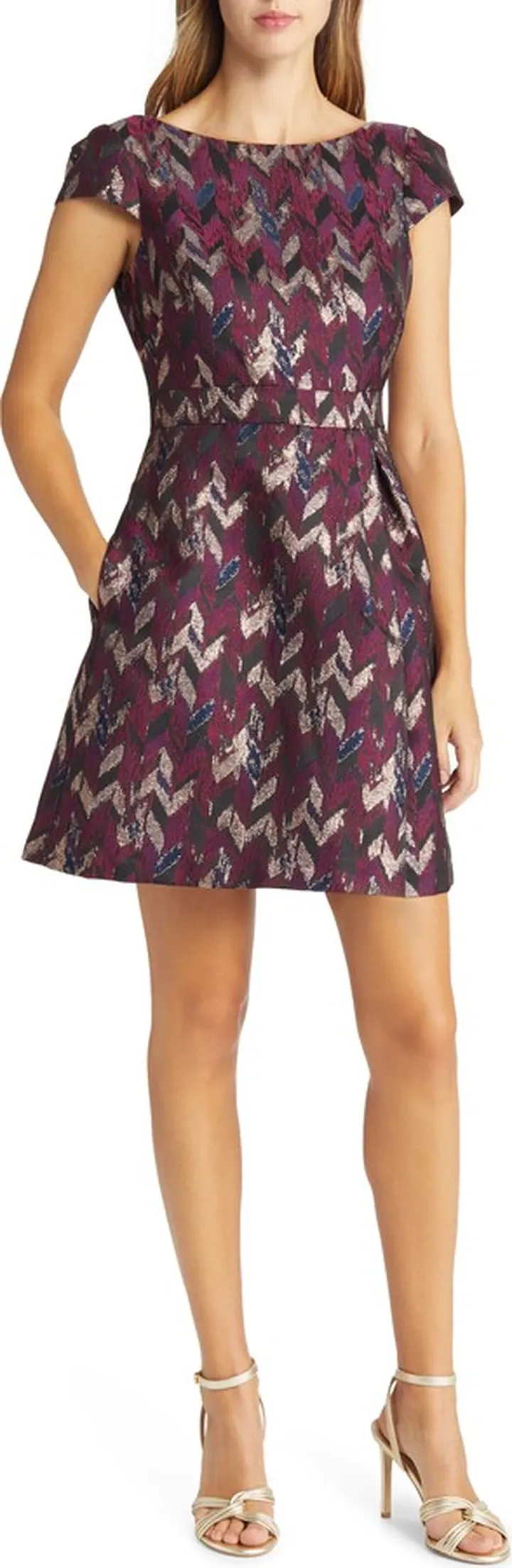 Metallic Jacquard Fit & Flare Dress