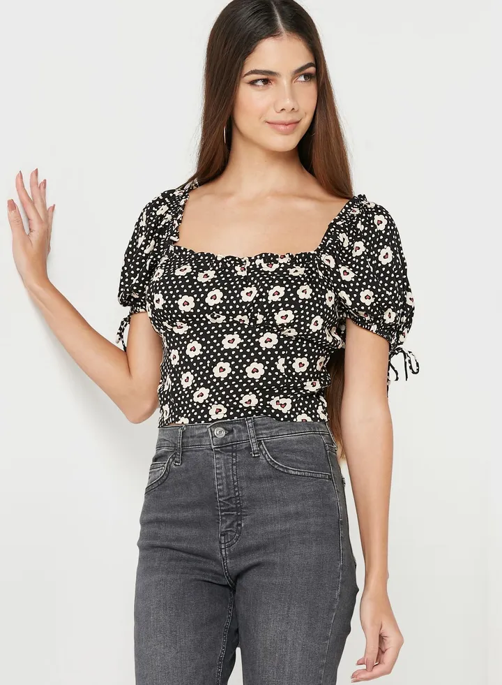 Balloon Sleeve Tie Detail Top