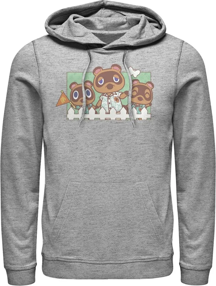 Men's Nintendo Animal Crossing Nook Family Portrait Pull Over Hoodie - Athletic Heather - 3X Large