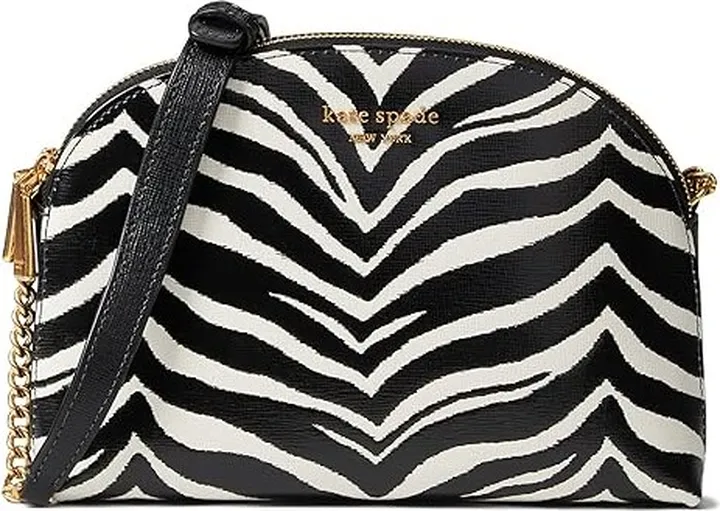 Kate Spade New York Morgan Zebra Print Double Zip Dome Crossbody (Black Multi) Handbags