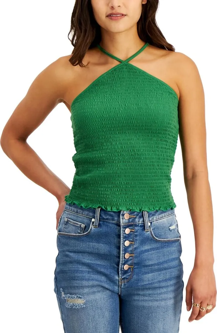 Womens Smocked Halter Cropped