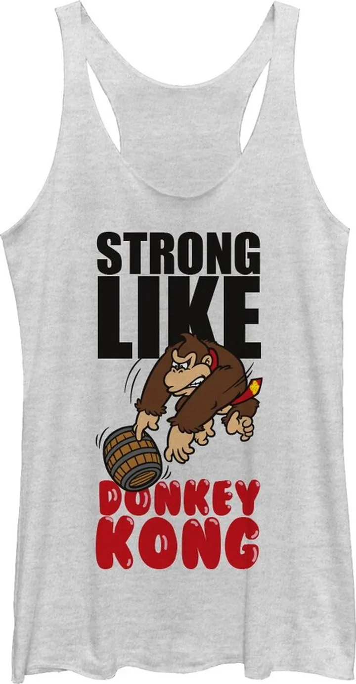Women's Nintendo Donkey Kong Strong Racerback Tank Top - White Heather - Small