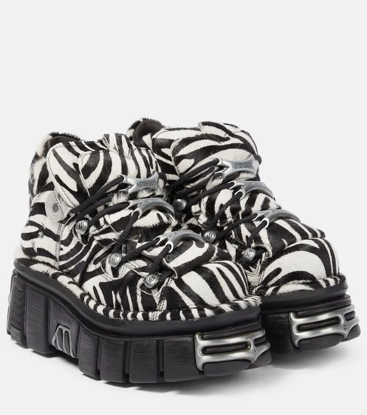 x New Rock zebra-print calf-hair platform sneakers