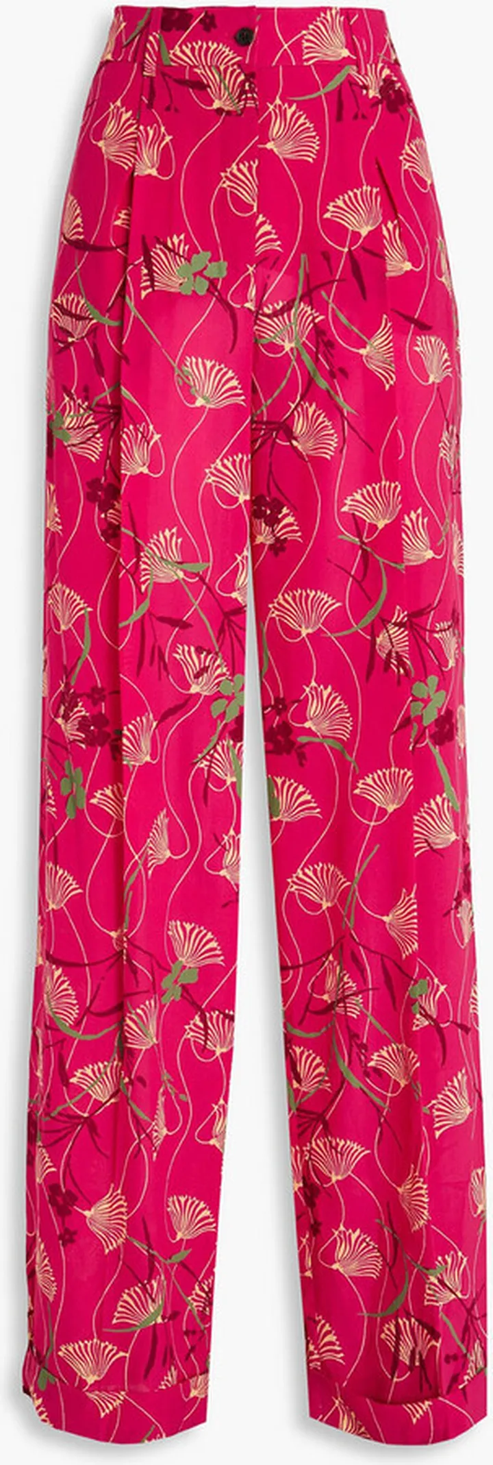Pleated printed silk crepe de chine wide-leg pants