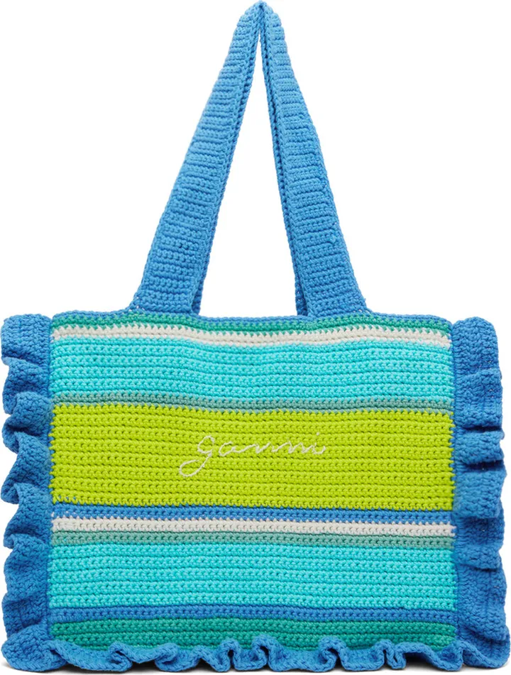 GANNI Blue Crochet Frill Tote