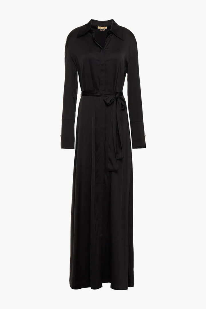 Domenica stretch-satin maxi shirt dress