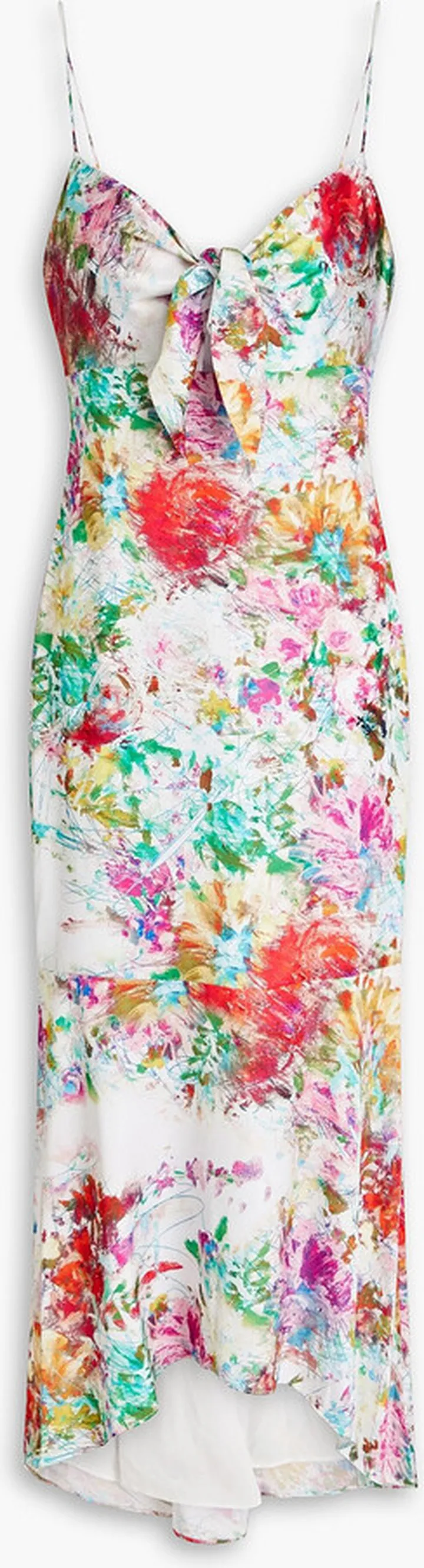 Asymmetric printed satin midi dress