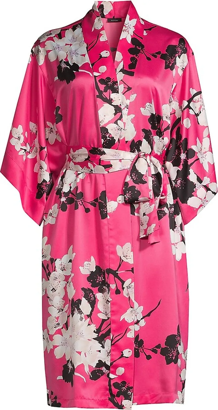 Belted Floral Satin Robe