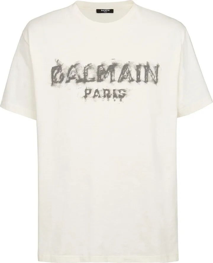 distressed logo-print cotton T-shirt