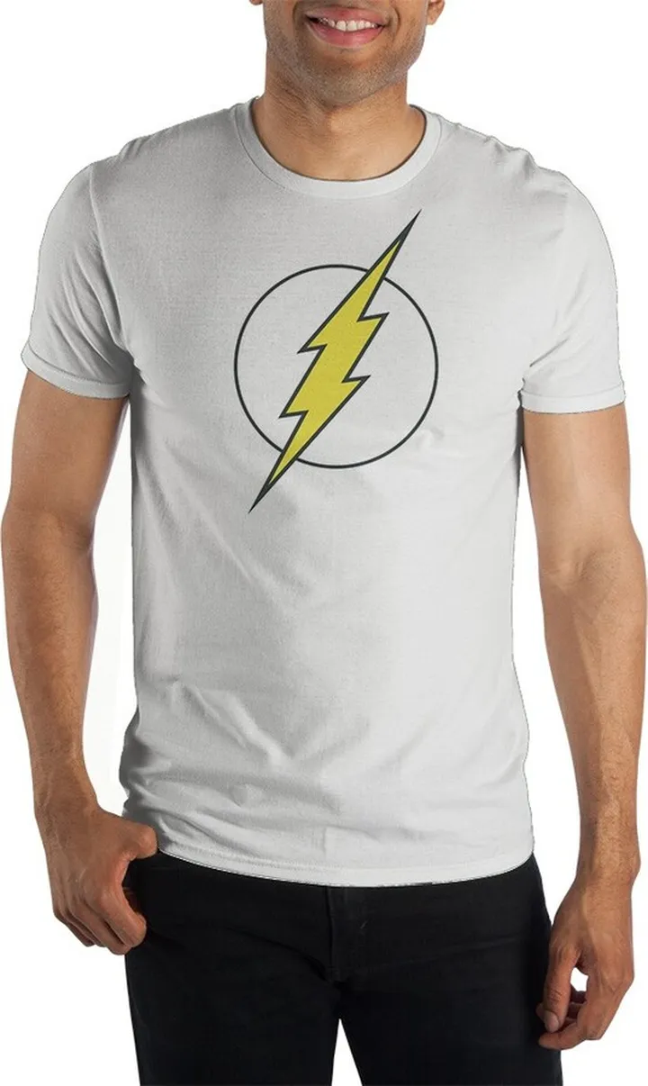 Mens DC Comic Book Superhero Flash White Graphic Tee-XL