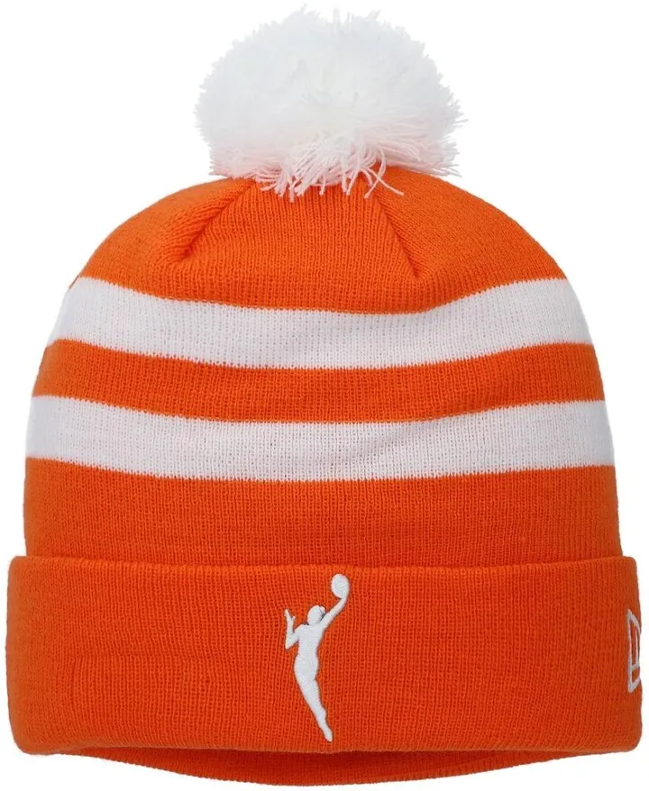 Men's New Era Orange Wnba Cuffed Knit Hat with Pom