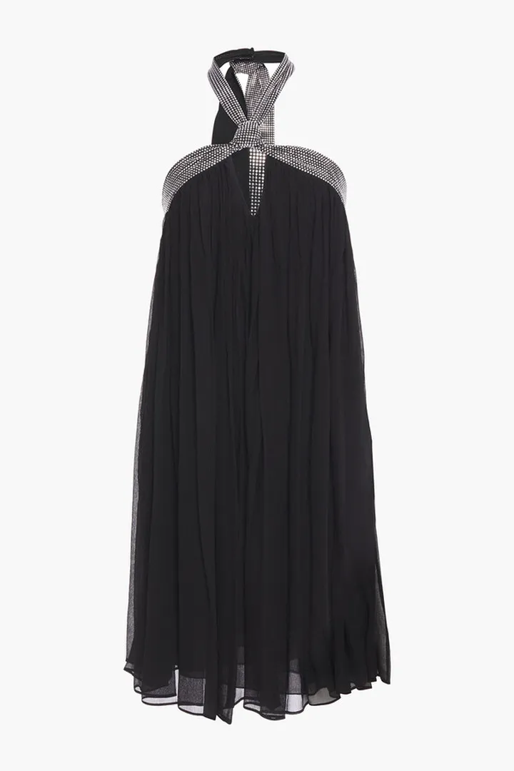 Jing crystal-embellished silk-georgette halterneck mini dress