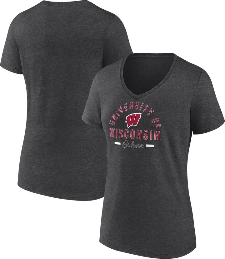 NCAA Wisconsin Badgers Women's Short Sleeve V-Neck Gray T-Shirt - L