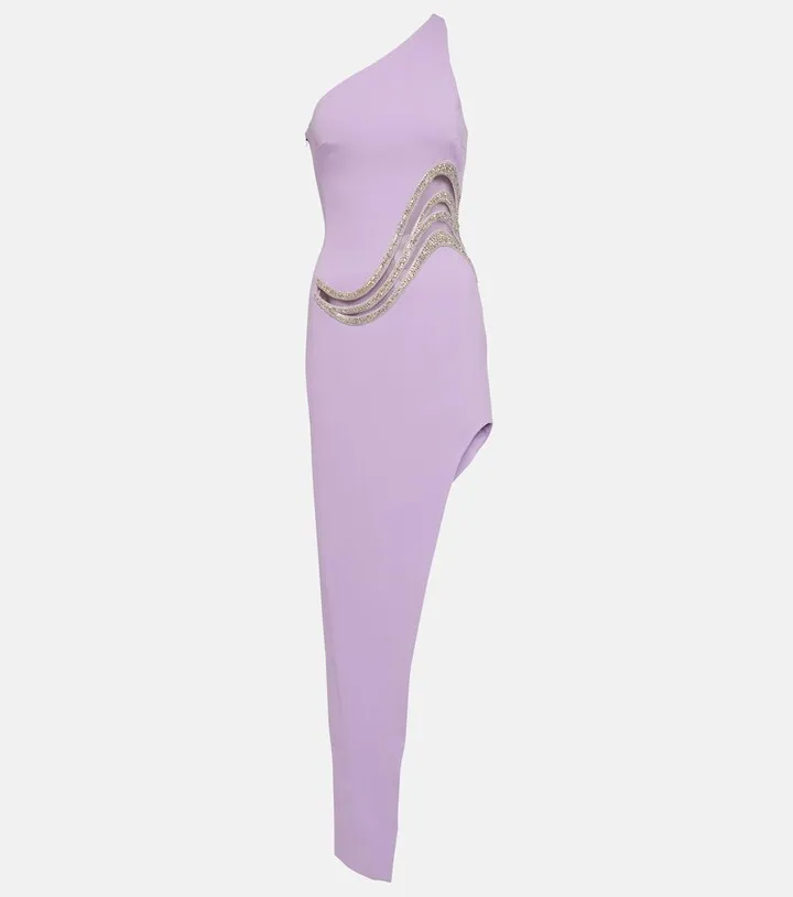 One-shoulder cutout embellished gown