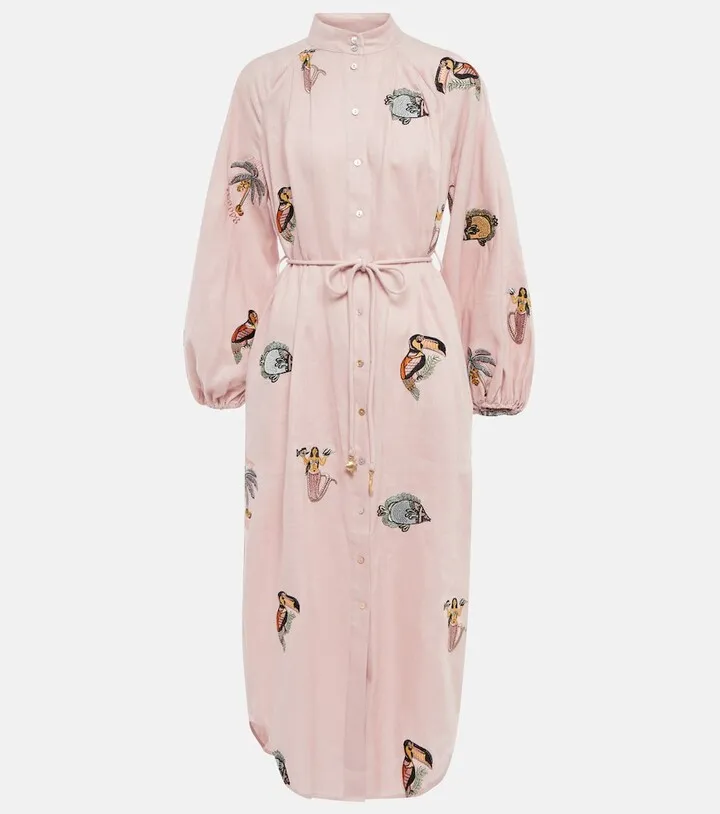 Vacay embroidered linen midi dress