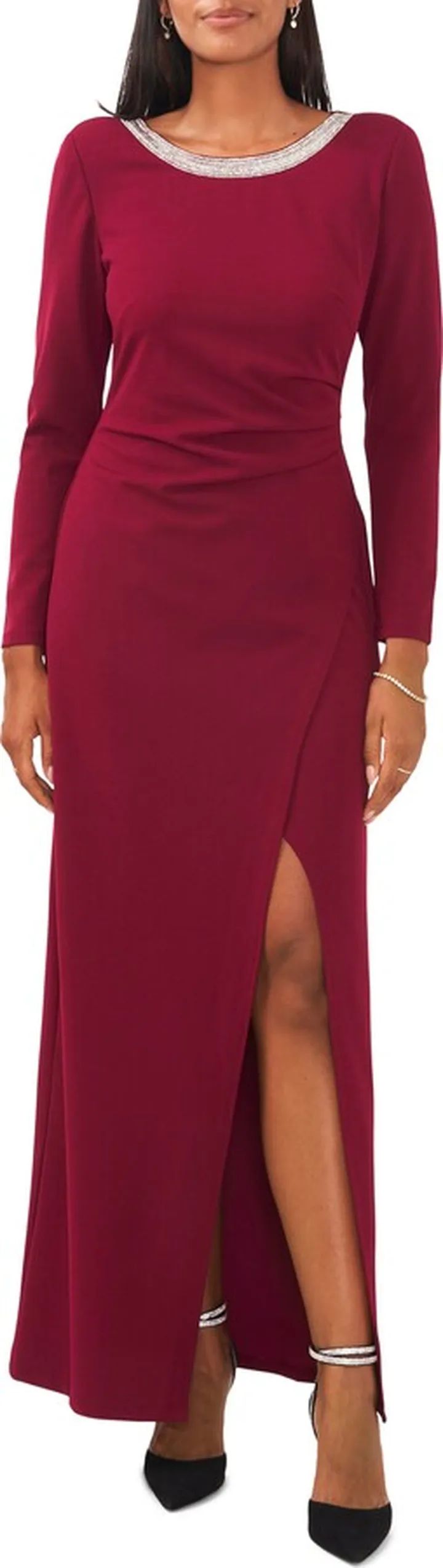 Crystal Detail Long Sleeve Gown