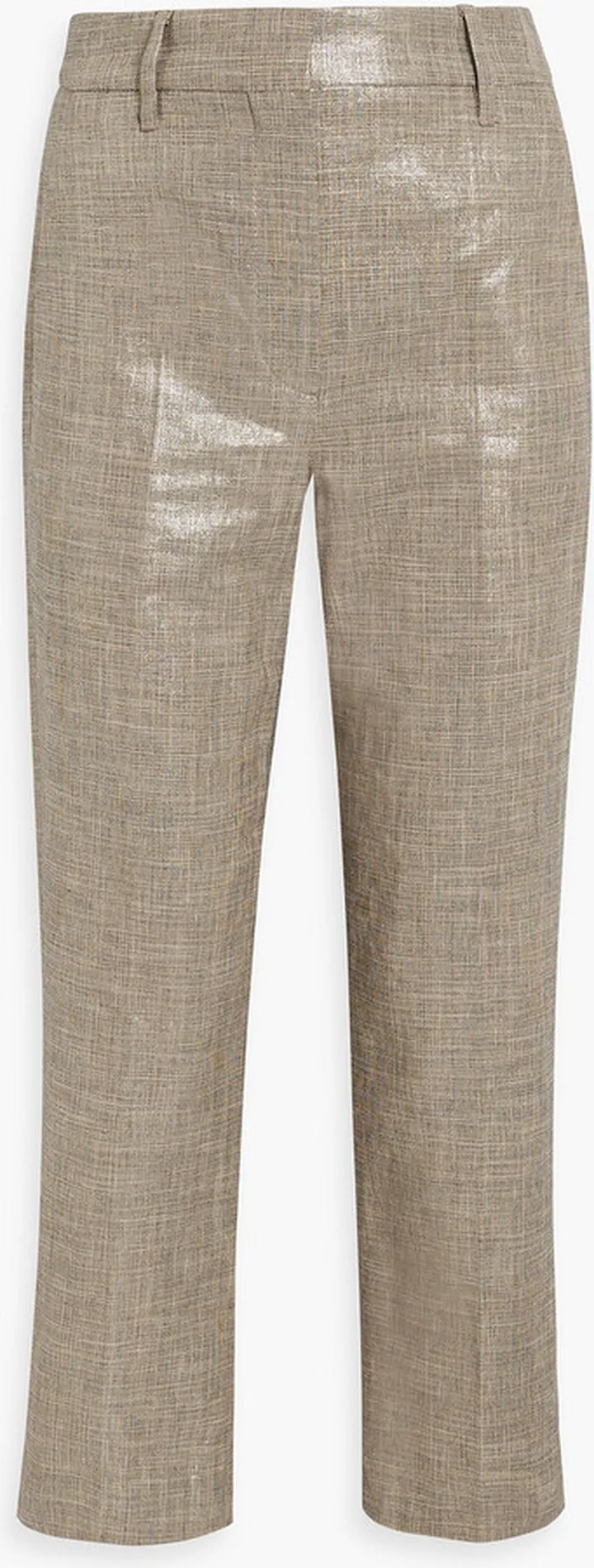 Cropped metallic cotton-blend tweed straight-leg pants
