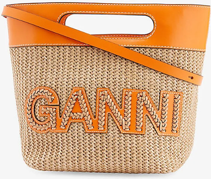 Womens Vibrant Orange Kraft Raffia Tote bag