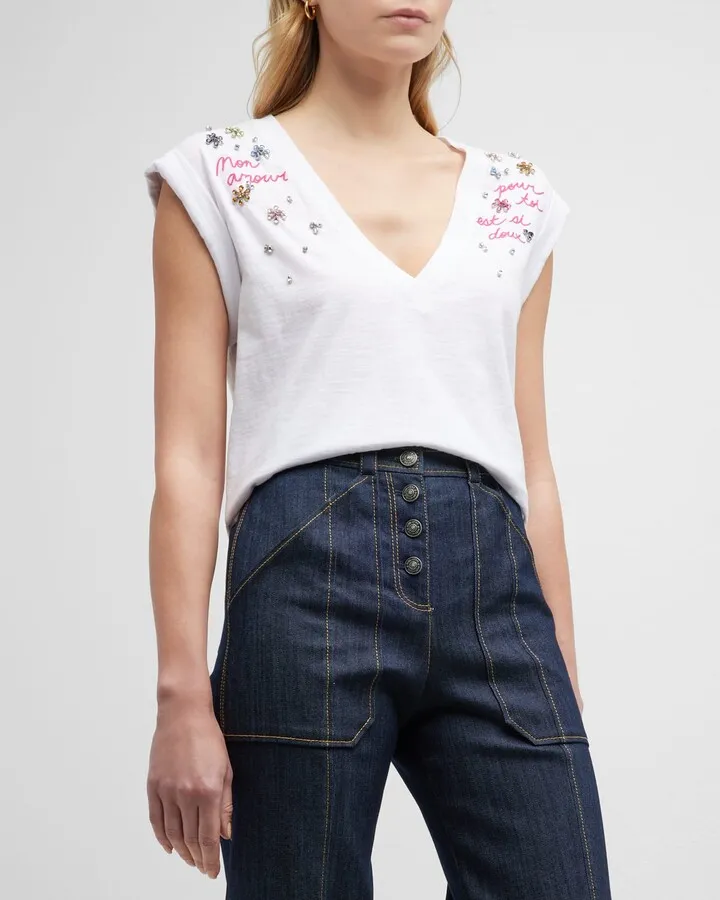 Bella Embellished Ditsy Floral V-Neck Tee