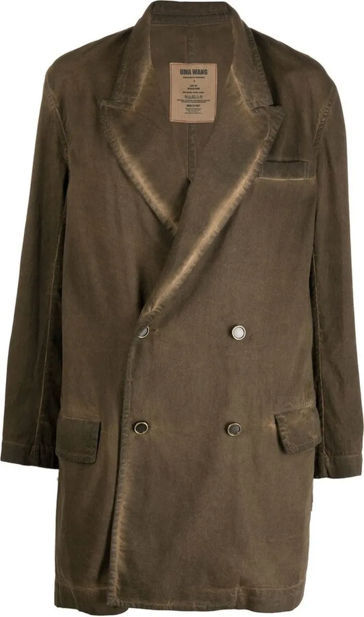 Bleached-Effect Double-Breasted Coat