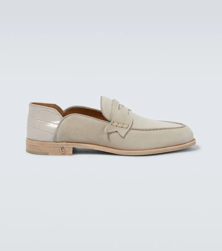 Penny No Back suede and croc-effect loafers