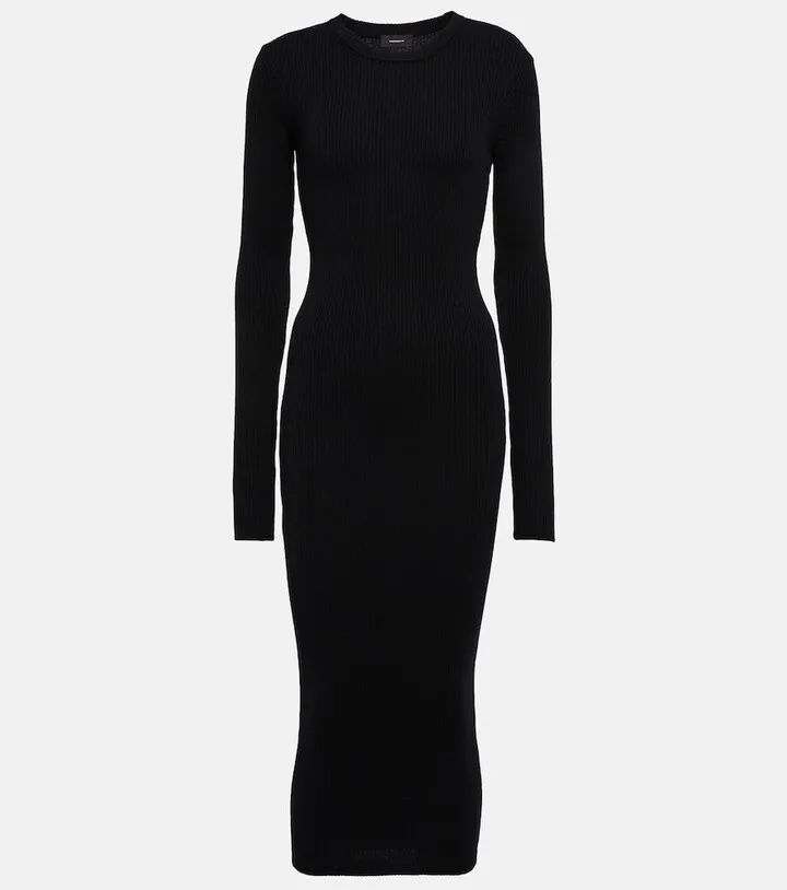Ribbed-knit wool midi dress